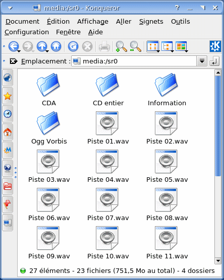 Vue d'un CD sous Konqueror