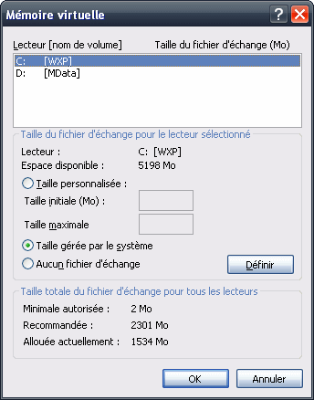 Réglage de la mémoire virtuelle