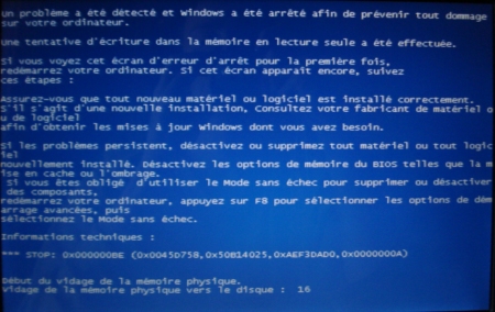 Ecran bleu de la mort sous Windows