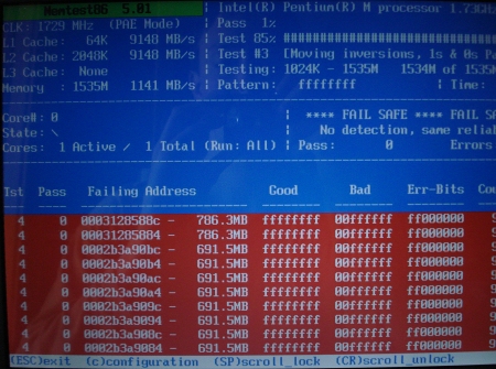 Erreur de mémoire révelée par MemTest86+