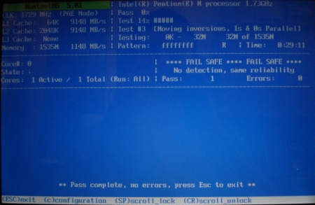 Erreur de mémoire révelée par MemTest86+